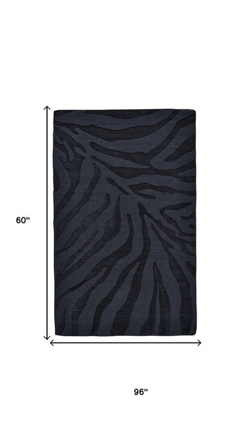 5' X 8' Black And Gray Animal Print Hand Tufted Area Rug