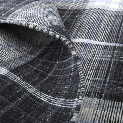5' X 8' Black White And Blue Plaid Hand Loomed Area Rug