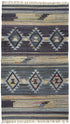 5' X 8' Blue Purple And Tan Geometric Hand Woven Area Rug With Fringe