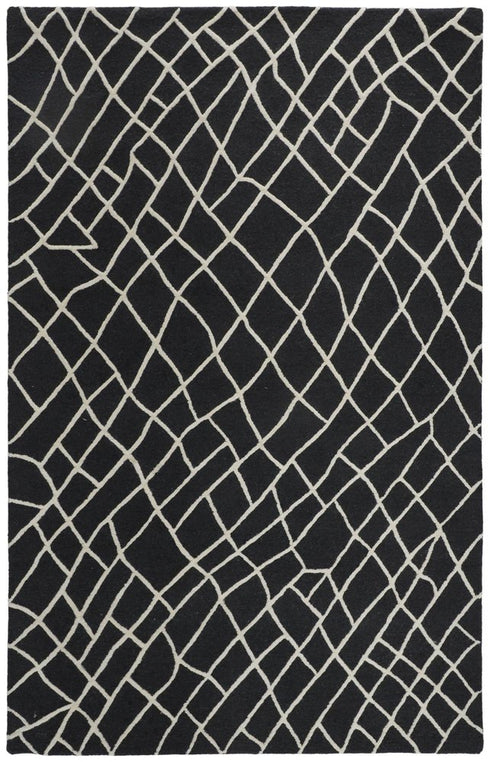 5' X 8' Black And Ivory Wool Geometric Hand Tufted Area Rug