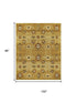 5' X 8' Gold Tan And Red Wool Floral Hand Knotted Area Rug