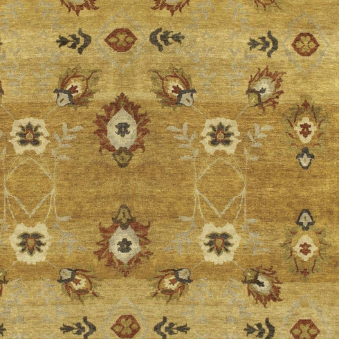 5' X 8' Gold Tan And Red Wool Floral Hand Knotted Area Rug