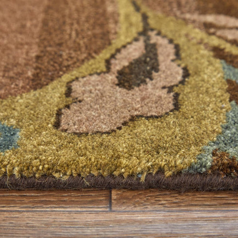 9' X 12' Brown Tan And Green Wool Floral Hand Knotted Area Rug