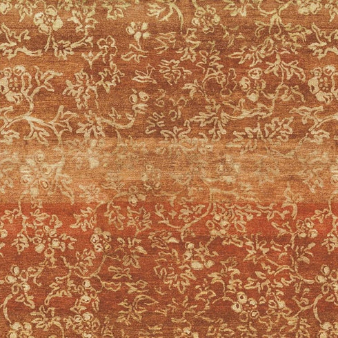 9' X 12' Red Orange And Gold Wool Floral Hand Knotted Area Rug