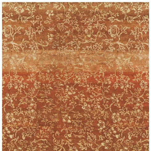 9' X 12' Red Orange And Gold Wool Floral Hand Knotted Area Rug