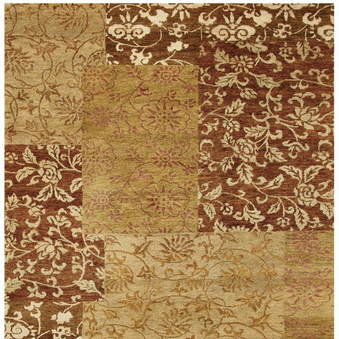 9' X 12' Gold And Brown Patchwork Hand Knotted Area Rug