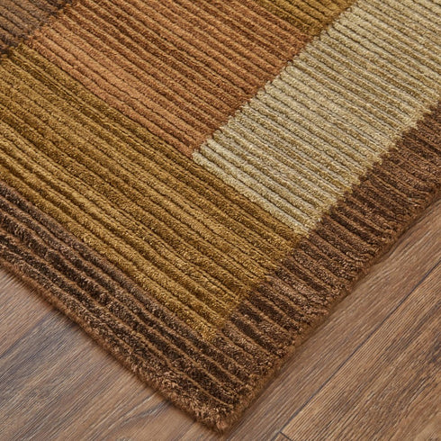 9' X 12' Green Brown And Orange Checkered Hand Knotted Area Rug
