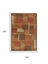 9' X 12' Green Brown And Orange Checkered Hand Knotted Area Rug