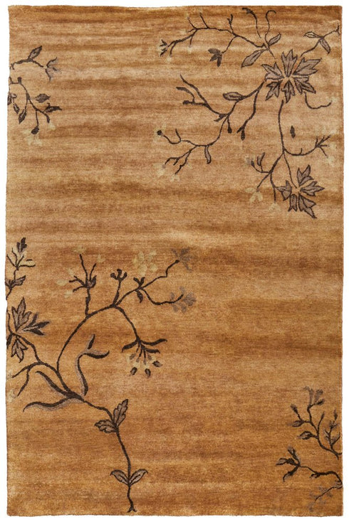 9' X 13' Green And Gold Wool Floral Hand Knotted Area Rug