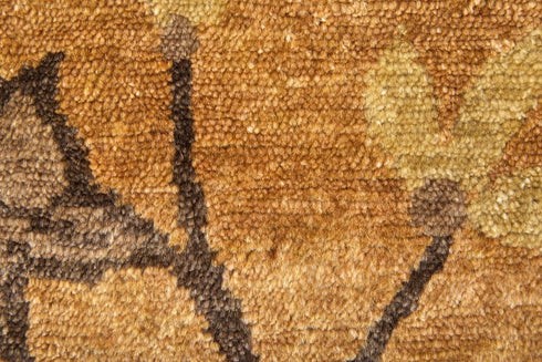 9' X 13' Green And Gold Wool Floral Hand Knotted Area Rug