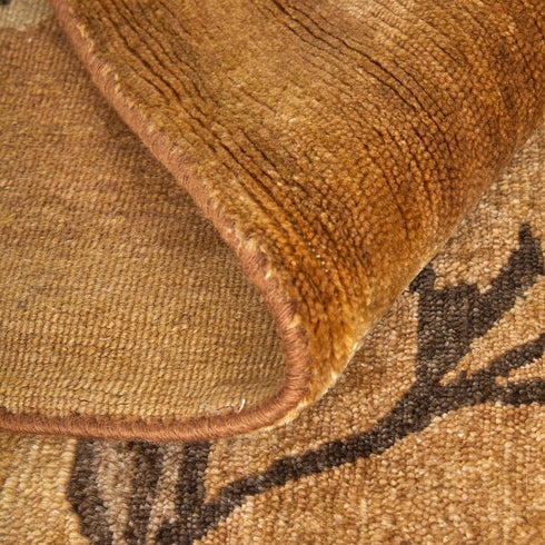 9' X 13' Green And Gold Wool Floral Hand Knotted Area Rug