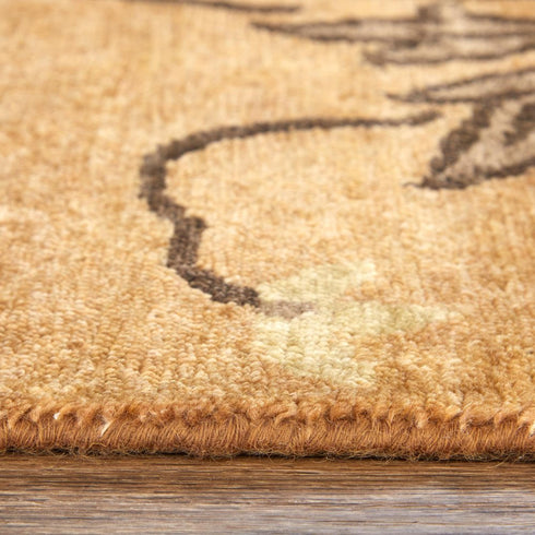 9' X 13' Green And Gold Wool Floral Hand Knotted Area Rug
