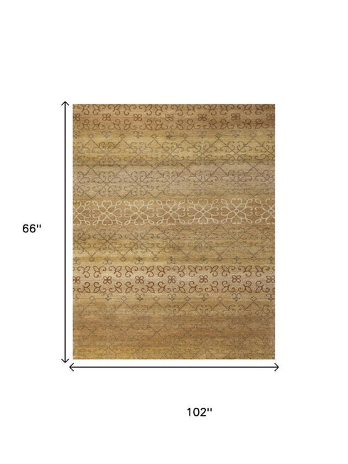 5' X 8' Brown And Tan Wool Geometric Hand Knotted Area Rug
