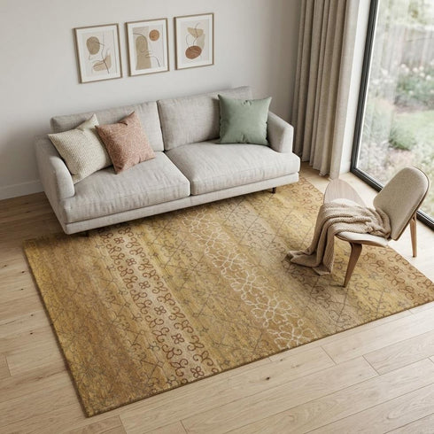 5' X 8' Brown And Tan Wool Geometric Hand Knotted Area Rug
