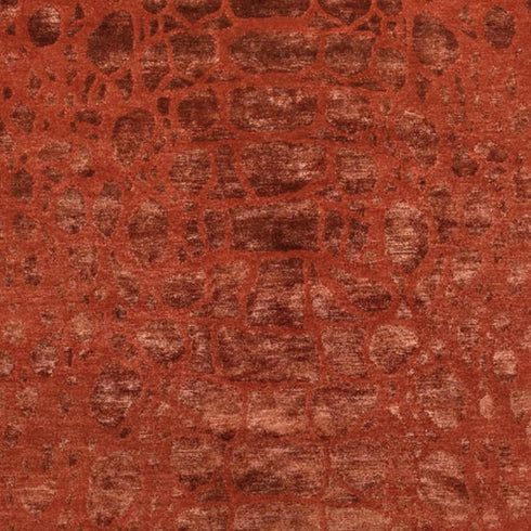 9' X 12' Red And Orange Animal Print Hand Knotted Area Rug