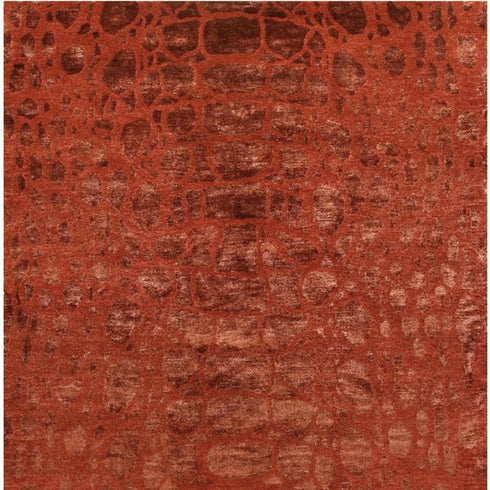 9' X 12' Red And Orange Animal Print Hand Knotted Area Rug