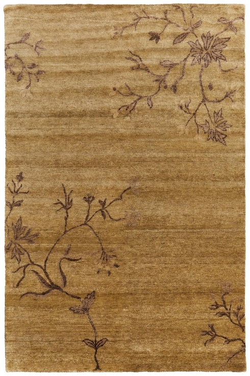 9' X 13' Green And Gold Wool Floral Hand Knotted Area Rug