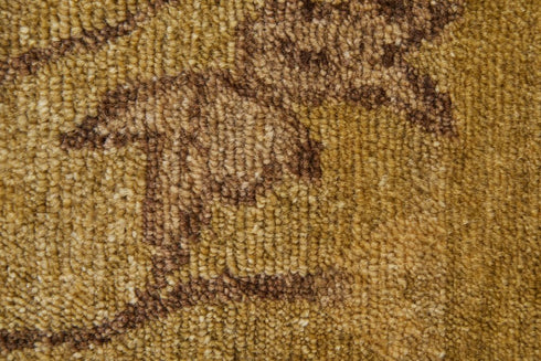 9' X 13' Green And Gold Wool Floral Hand Knotted Area Rug