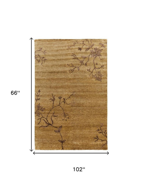 9' X 13' Green And Gold Wool Floral Hand Knotted Area Rug