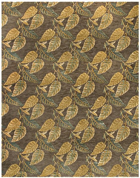 8' X 10' Brown Gold And Gray Floral Hand Knotted Area Rug