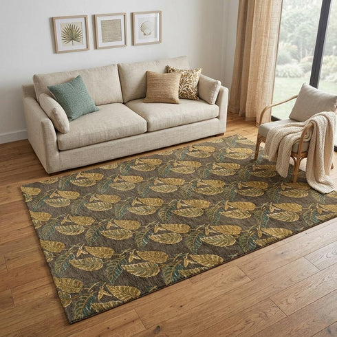 8' X 10' Brown Gold And Gray Floral Hand Knotted Area Rug