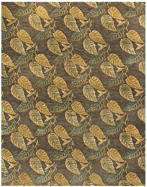 8' X 10' Brown Gold And Gray Floral Hand Knotted Area Rug