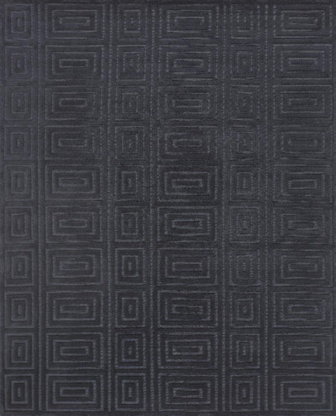 8' X 10' Gray And Black Wool Geometric Hand Knotted Area Rug
