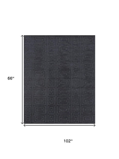 8' X 10' Gray And Black Wool Geometric Hand Knotted Area Rug