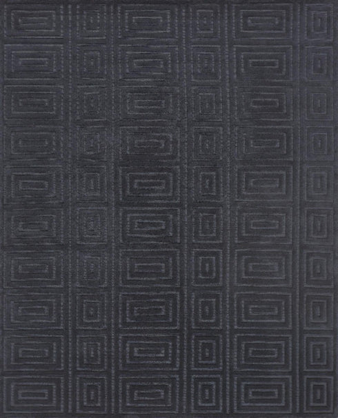 8' X 10' Gray And Black Wool Geometric Hand Knotted Area Rug