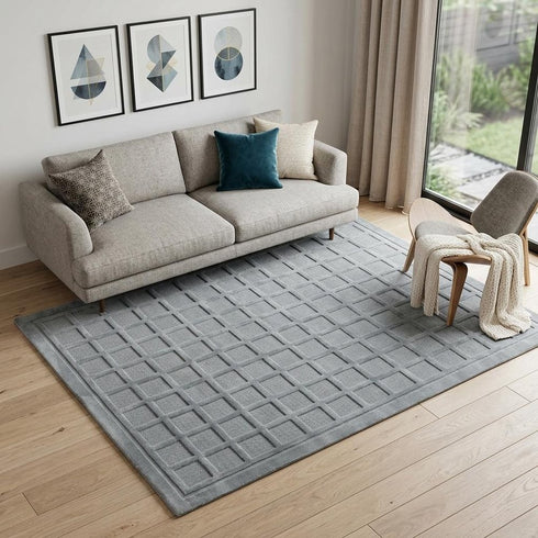 8' X 10' Gray And Blue Wool Geometric Hand Knotted Area Rug