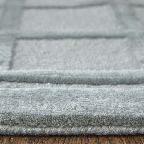 8' X 10' Gray And Blue Wool Geometric Hand Knotted Area Rug