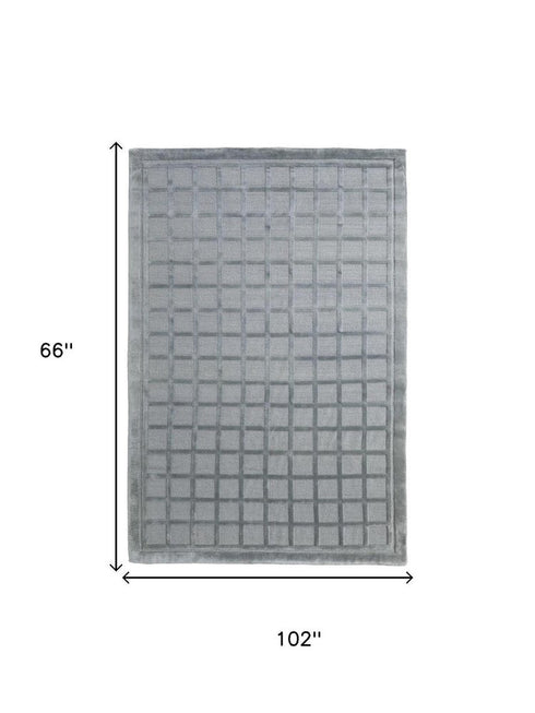 8' X 10' Gray And Blue Wool Geometric Hand Knotted Area Rug