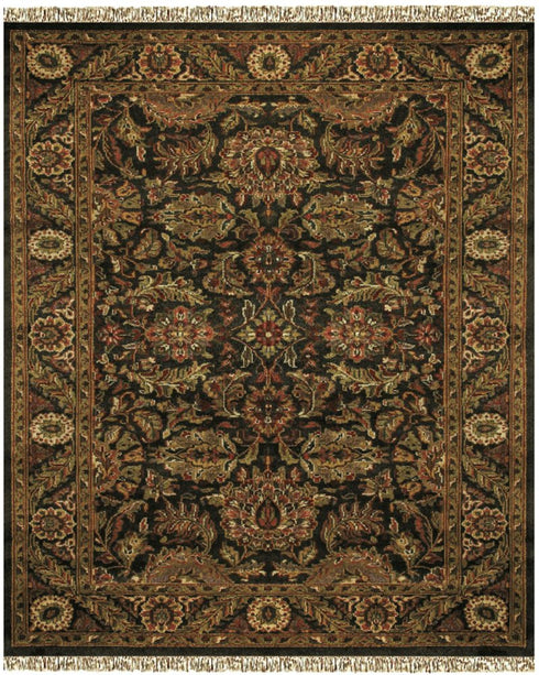 8' X 10' Taupe Green And Red Wool Oriental Hand Knotted Area Rug With Fringe
