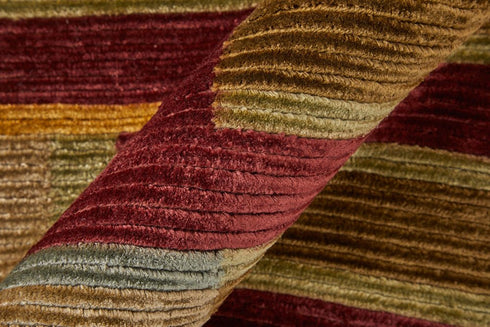 9' X 12' Gold Green And Red Striped Hand Knotted Area Rug