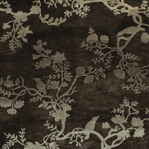 9' X 12' Brown And Silver Wool Floral Hand Knotted Area Rug