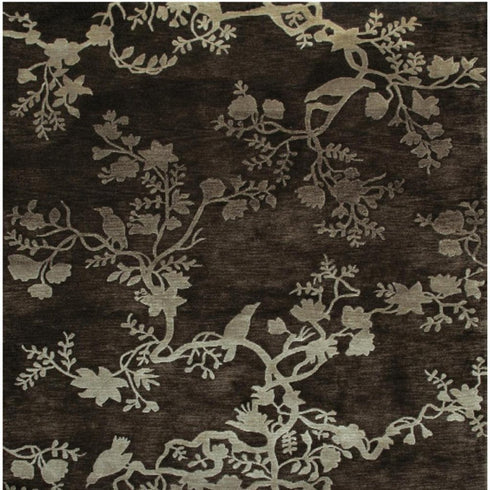 9' X 12' Brown And Silver Wool Floral Hand Knotted Area Rug