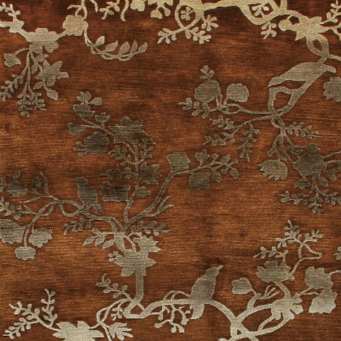 9' X 12' Brown And Silver Wool Floral Hand Knotted Area Rug