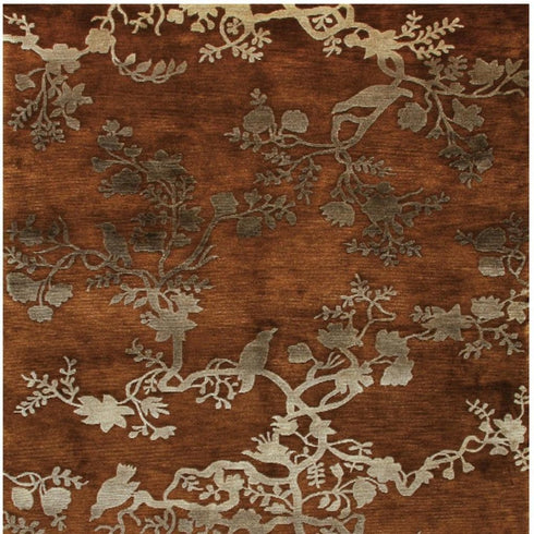 9' X 12' Brown And Silver Wool Floral Hand Knotted Area Rug