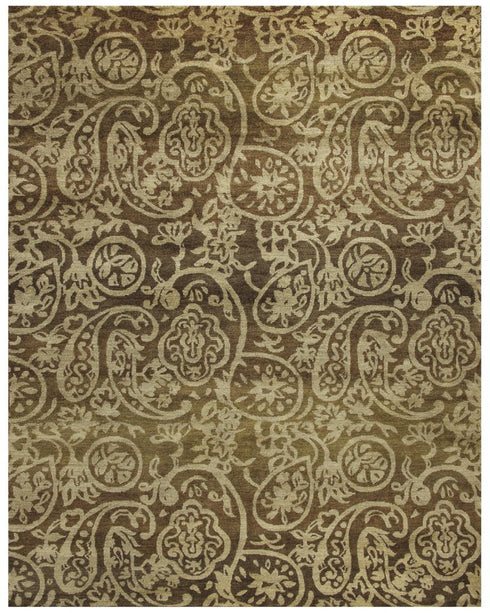 9' X 12' Brown Gold And Blue Wool Paisley Hand Knotted Area Rug