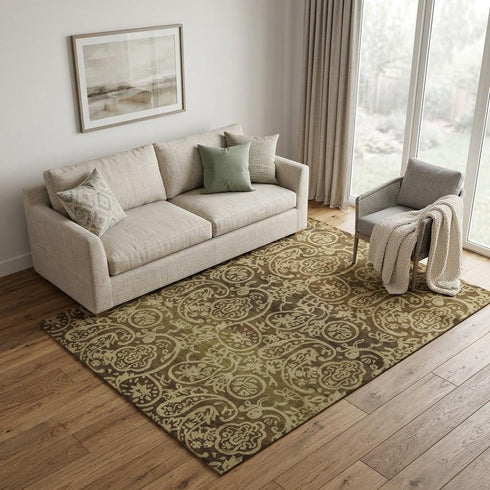 9' X 12' Brown Gold And Blue Wool Paisley Hand Knotted Area Rug