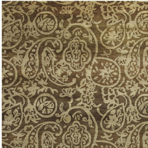 9' X 12' Brown Gold And Blue Wool Paisley Hand Knotted Area Rug
