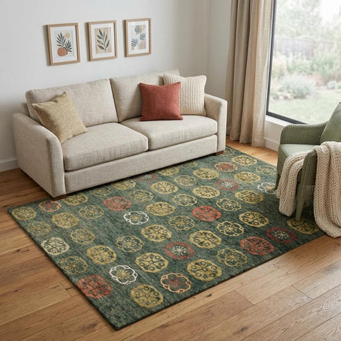 8' X 10' Yellow Green And Orange Floral Hand Knotted Area Rug