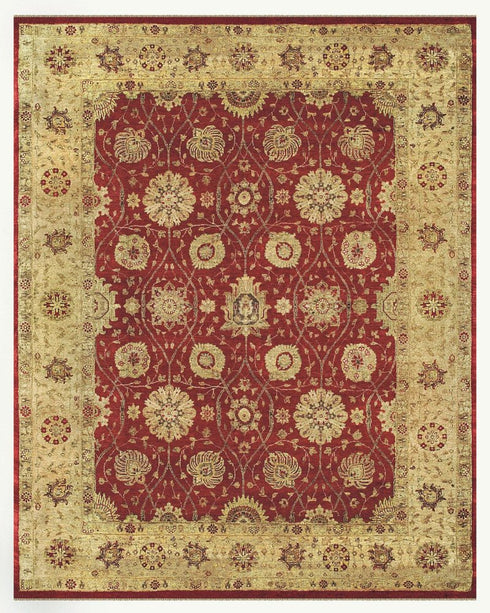 5' X 8' Red And Gold Wool Oriental Hand Knotted Area Rug