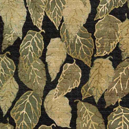 5' X 8' Black Green And Ivory Floral Hand Knotted Area Rug