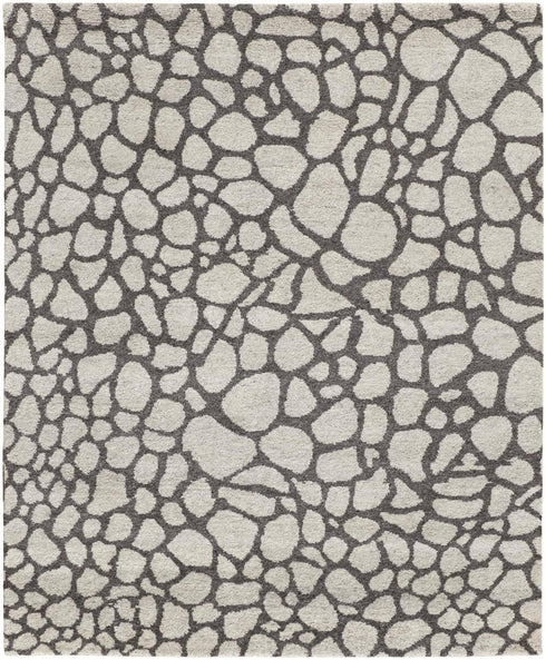5' X 8' Ivory And Gray Wool Abstract Hand Knotted Area Rug