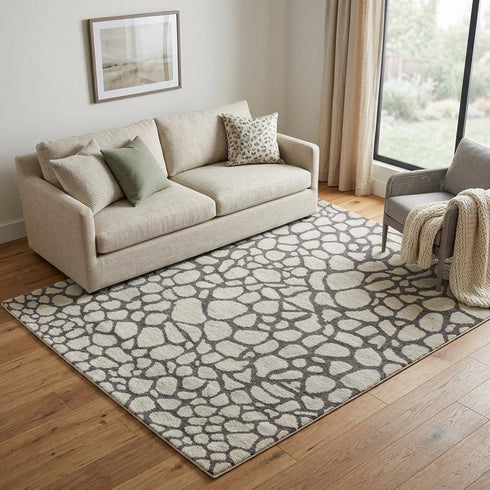 5' X 8' Ivory And Gray Wool Abstract Hand Knotted Area Rug