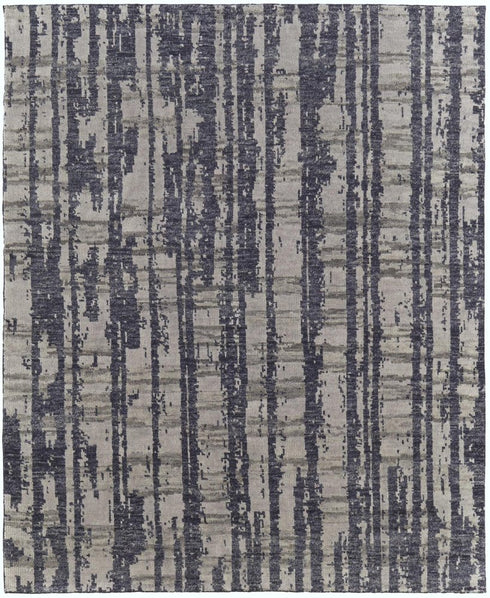 5' X 8' Blue Gray And Taupe Wool Abstract Hand Knotted Area Rug