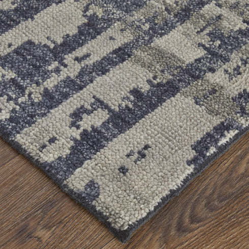 5' X 8' Blue Gray And Taupe Wool Abstract Hand Knotted Area Rug