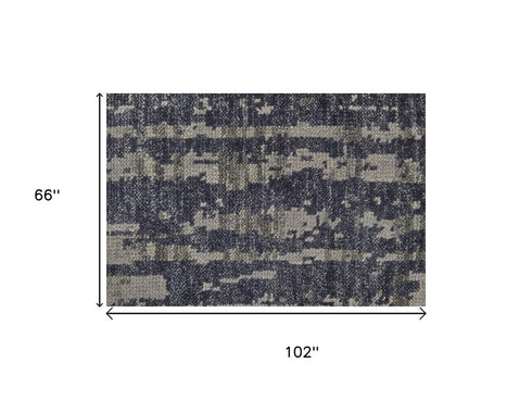 5' X 8' Blue Gray And Taupe Wool Abstract Hand Knotted Area Rug