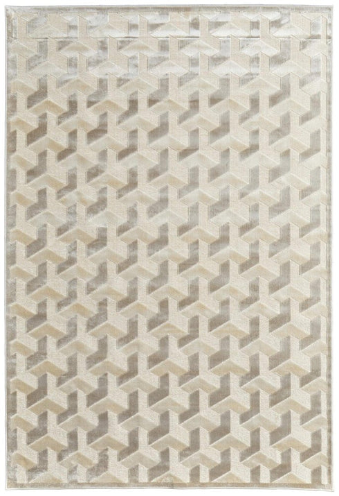 8' X 11' Ivory And Silver Geometric Area Rug
